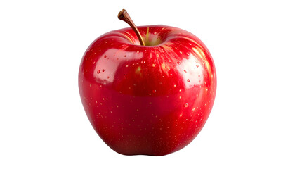 Glossy, red apple with a stem, isolated on a black background