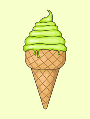Pistachio ice cream. Delicious green dessert made with pistachio nuts, perfect for menu design and confectionery projects.