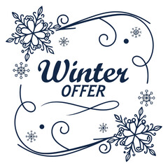 Winter offer lettering with snowflakes and swirls