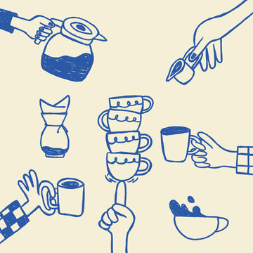 hand drawn coffee hands cartoon illustration