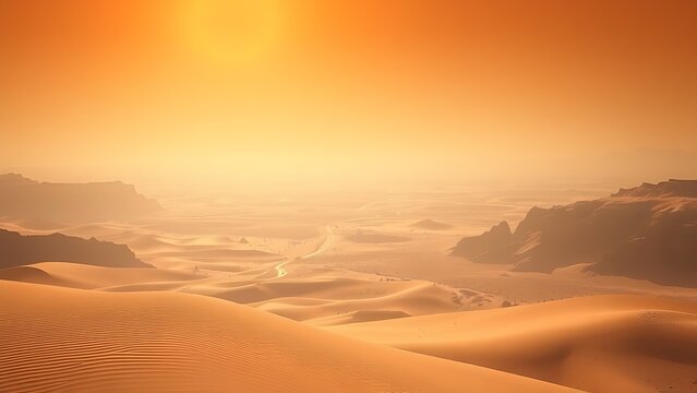cyma. Mirage of an oasis over a desert landscape with heat distortion effect. ESG reports, sustainability campaigns, designed for sustainability communications and ESG reporting.