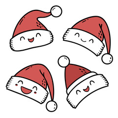 Collection of cute santa hats with smiling faces
