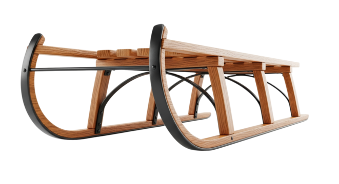 Wooden sled close-up isolated on a transparent background copy space  