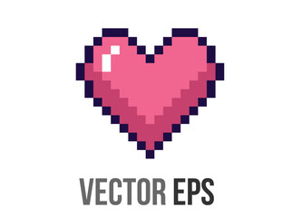 Isolated 8 bits pixel art love pink heart flat icon