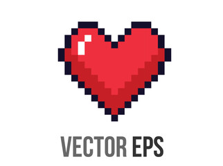 Isolated 8 bits pixel art love red heart flat icon