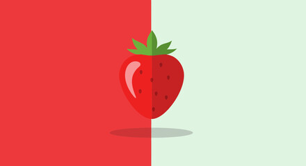 Minimalist Strawberry Image with Divided Background in Contemporary and Appealing Style