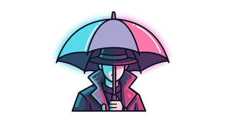 Mysterious Figure Hiding Under The Umbrella, In Vibrant Artistic Color Illustration