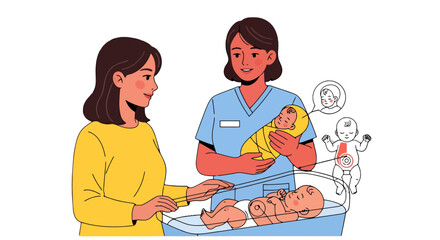 Newborn Babies: Mother Bonding with Nurse and Baby Care in Modern Healthcare Setting