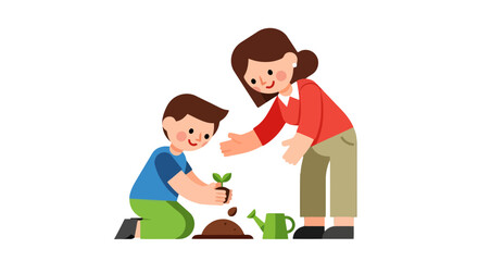 Nurturing Growth: A Mother Guides Her Child in Planting a Seed for New Beginnings