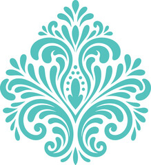 Teal ornamental design vector, symmetrical floral and droplet motif, elegant decorative artwork, classical pattern illustration, flowing shapes for textile and decor