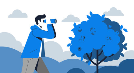 Observing Nature: A Man Uses Binoculars to Discover Visual Elements in the Wild