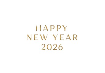 Elegant happy new year 2026 golden text isolated on white background
