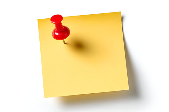 Colorful sticky note with a red pushpin, ideal for reminders and organization in office settings or creative spaces.