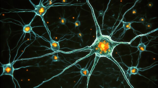 Detailed view of neurons and their intricate neural pathways