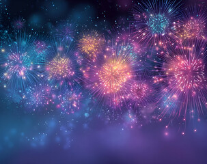 Fototapeta premium Colorful fireworks burst in a night sky, creating a festive atmosphere perfect for celebrations and events.