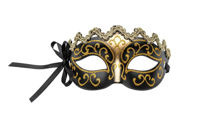 Fototapeta premium Elegant black and gold venetian mask isolated on transparent background, perfect for masquerade balls, parties, and theatrical performances