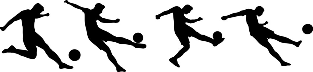 set of football player silhouette vector isolated on white background