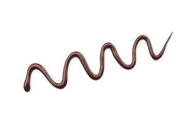 Sample of tasty melted chocolate isolated on white, top view