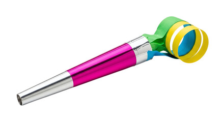 Colorful party horn or noisemaker isolated on transparent background a festive accessory for celebrations, birthdays, and new years eve