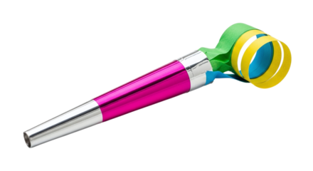 Colorful party horn or noisemaker isolated on transparent background a festive accessory for celebrations, birthdays, and new years eve