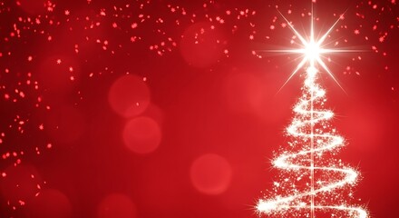 Sparkling christmas tree on a festive red background with bokeh lights and snowflakes creating a magical holiday atmosphere perfect for seasonal greetings