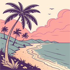 vector illustration of a tropical beach