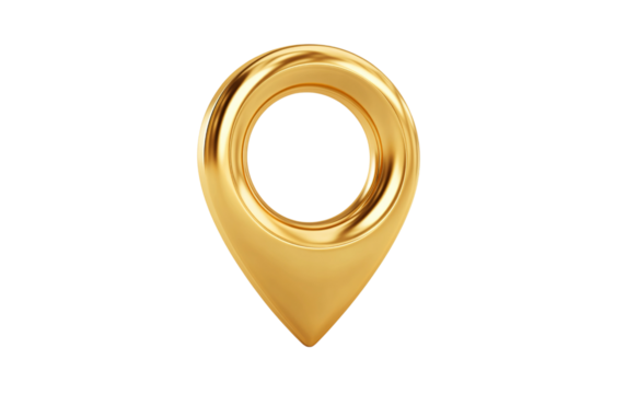 3 D Gold Geolocation Pin Icon isolated on a transparent background