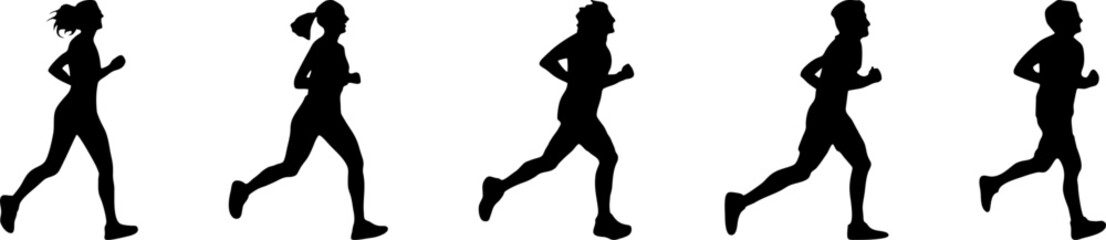 set of silhouette people running vector isolated on white background