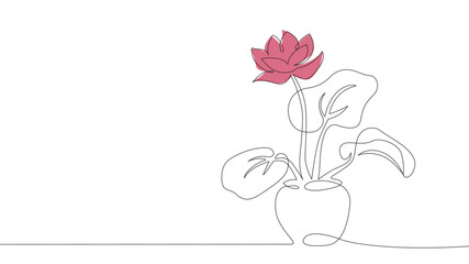 House plant in a pot Continuous one-line drawing. Continuous one-line drawing. House plant in a pot. Vector illustration.