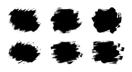 Collection of Black Ink Brush Strokes for Artistic Design Elements.