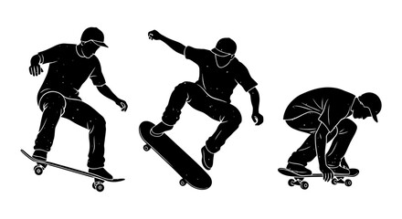 Silhouette of Skateboarders Performing Tricks A Dynamic Display of Skill and Agility.