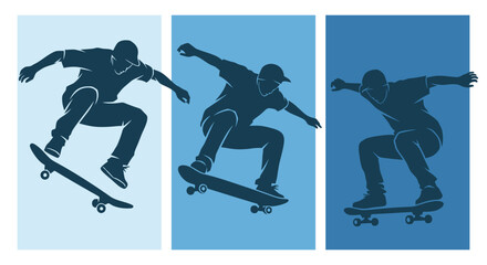 Skateboarders in Action A Trio of Dynamic Silhouettes.