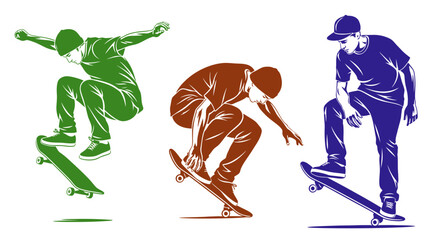 Skateboarders in Action Dynamic Vector Art of Extreme Sports.