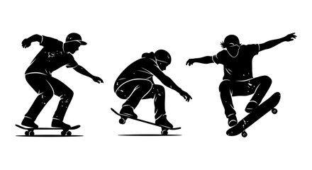Skateboarders in Action Dynamic Silhouettes Performing Tricks.
