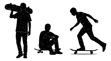 Skateboarders in Silhouette A Trio of Urban Movement and Style.