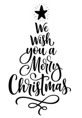 We wish you a Merry Christmas script tree. Christmas lettering typography calligraphy