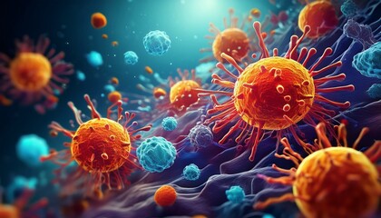 Obraz premium conceptual depiction of immune cells releasing cytokines and antibodies to combat viral infections showcasing immune defense mechanisms immunology concept