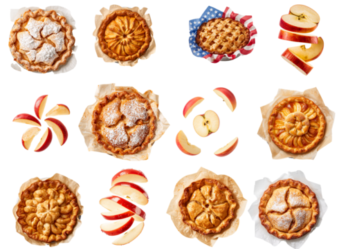 Delicious appetizing American apple pie isolated on transparent background