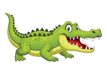 Illustration of a green crocodile in cartoon style