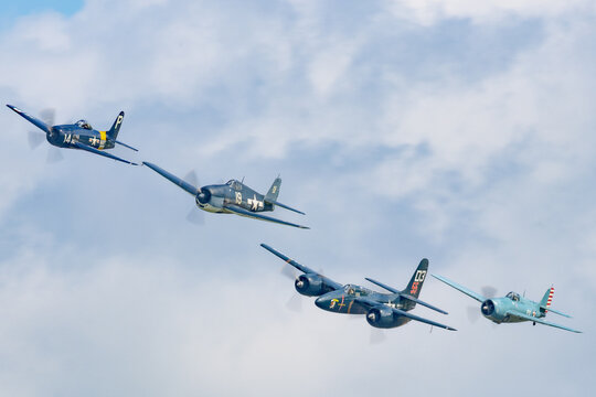 WWII Warbird Formation Flight Featuring Corsair, Avenger, Tigercat, and Wildcat