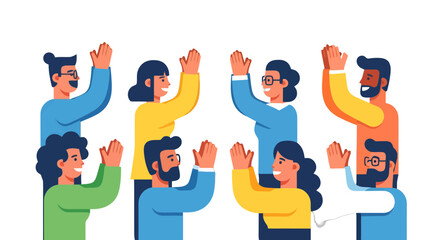 People Greeting with Hand Gestures Celebrating Achieving a Positive Outcome Together