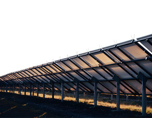 Fototapeta premium Ground-mounted solar panel installation for renewable energy production, isolated on transparent background, PNG