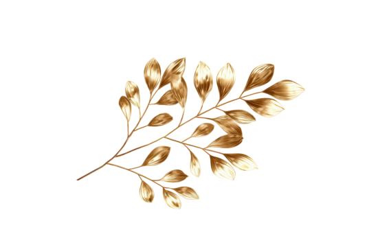 Golden Leaf Branch Decorative Element on Transparent Background for Luxury Design