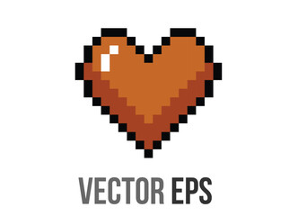 Isolated 8 bits pixel art love brown heart flat icon
