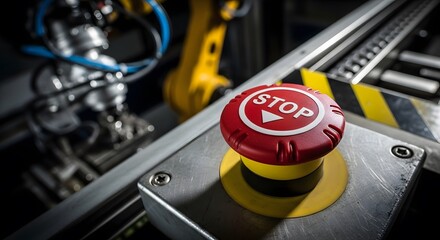 Emergency halt! A vibrant red stop button stands ready amid the machinery, safety always comes first.