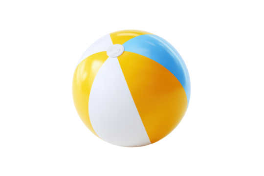 Colorful Beach Ball with Blue Yellow White Orange Stripes on Transparent Background