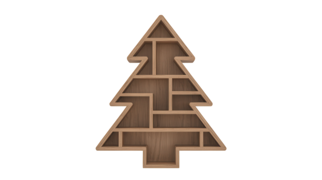 Charming wooden Christmas tree shaped shelf unit for festive decor, gifts, and seasonal display organization