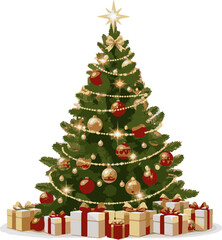 Elegant Christmas Tree & Gifts Vector on White Background