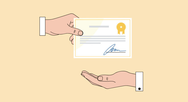 Certificate Handover Illustration Depicting Achievement and Recognition.