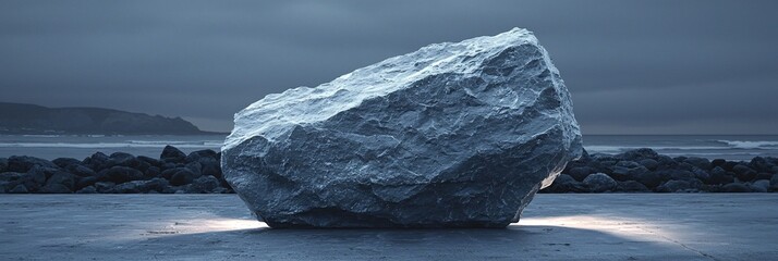 majestic iceberg on a cold beach under cloudy sky in winter landscape